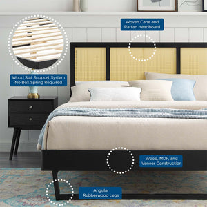 ModwayModway Kelsea Cane and Wood Queen Platform Bed With Angular Legs MOD-6372 MOD-6372-BLK- BetterPatio.com