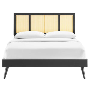 ModwayModway Kelsea Cane and Wood Queen Platform Bed With Splayed Legs MOD-6373 MOD-6373-BLK- BetterPatio.com