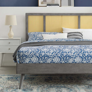 ModwayModway Kelsea Cane and Wood Queen Platform Bed With Splayed Legs MOD-6373 MOD-6373-GRY- BetterPatio.com