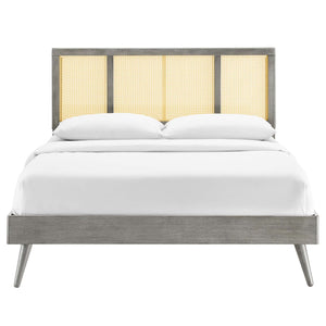 ModwayModway Kelsea Cane and Wood Queen Platform Bed With Splayed Legs MOD-6373 MOD-6373-GRY- BetterPatio.com