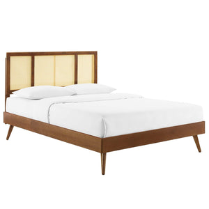 ModwayModway Kelsea Cane and Wood Queen Platform Bed With Splayed Legs MOD-6373 MOD-6373-WAL- BetterPatio.com