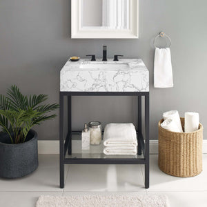 ModwayModway Kingsley 26" Black Stainless Steel Bathroom Vanity EEI-3996 EEI-3996-BLK-WHI- BetterPatio.com