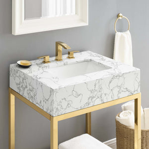 ModwayModway Kingsley 26" Gold Stainless Steel Bathroom Vanity EEI-3995 EEI-3995-GLD-WHI- BetterPatio.com