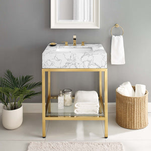 ModwayModway Kingsley 26" Gold Stainless Steel Bathroom Vanity EEI-3995 EEI-3995-GLD-WHI- BetterPatio.com