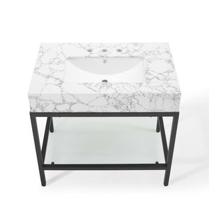 ModwayModway Kingsley 36" Black Stainless Steel Bathroom Vanity EEI-3998 EEI-3998-BLK-WHI- BetterPatio.com