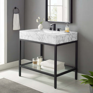 ModwayModway Kingsley 36" Black Stainless Steel Bathroom Vanity EEI-3998 EEI-3998-BLK-WHI- BetterPatio.com