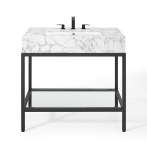 ModwayModway Kingsley 36" Black Stainless Steel Bathroom Vanity EEI-3998 EEI-3998-BLK-WHI- BetterPatio.com