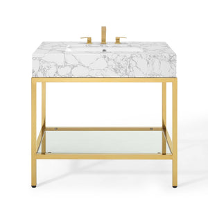 ModwayModway Kingsley 36" Gold Stainless Steel Bathroom Vanity EEI-3997 EEI-3997-GLD-WHI- BetterPatio.com