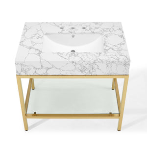 ModwayModway Kingsley 36" Gold Stainless Steel Bathroom Vanity EEI-3997 EEI-3997-GLD-WHI- BetterPatio.com