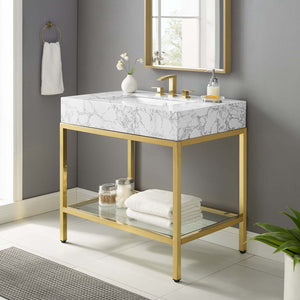 ModwayModway Kingsley 36" Gold Stainless Steel Bathroom Vanity EEI-3997 EEI-3997-GLD-WHI- BetterPatio.com