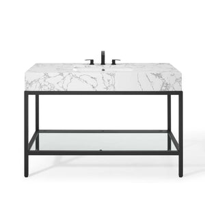 ModwayModway Kingsley 50" Black Stainless Steel Bathroom Vanity EEI-4000 EEI-4000-BLK-WHI- BetterPatio.com