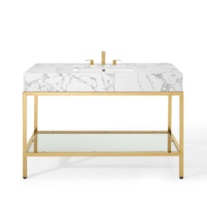 ModwayModway Kingsley 50" Gold Stainless Steel Bathroom Vanity EEI-3999 EEI-3999-GLD-WHI- BetterPatio.com