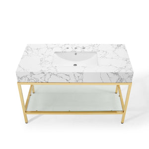 ModwayModway Kingsley 50" Gold Stainless Steel Bathroom Vanity EEI-3999 EEI-3999-GLD-WHI- BetterPatio.com