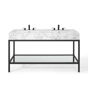 ModwayModway Kingsley 60" Black Stainless Steel Bathroom Vanity EEI-4002 EEI-4002-BLK-WHI- BetterPatio.com