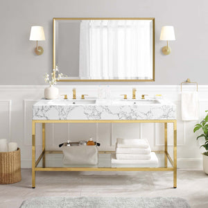 ModwayModway Kingsley 60" Gold Stainless Steel Bathroom Vanity EEI-4001 EEI-4001-GLD-WHI- BetterPatio.com