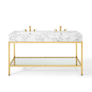 ModwayModway Kingsley 60" Gold Stainless Steel Bathroom Vanity EEI-4001 EEI-4001-GLD-WHI- BetterPatio.com