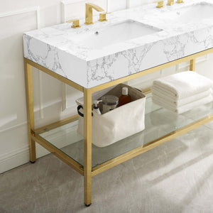 ModwayModway Kingsley 60" Gold Stainless Steel Bathroom Vanity EEI-4001 EEI-4001-GLD-WHI- BetterPatio.com