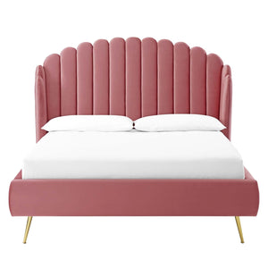 ModwayModway Lana Queen Performance Velvet Wingback Platform Bed MOD-6282 MOD-6282-DUS- BetterPatio.com