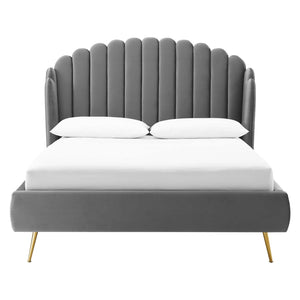 ModwayModway Lana Queen Performance Velvet Wingback Platform Bed MOD-6282 MOD-6282-GRY- BetterPatio.com