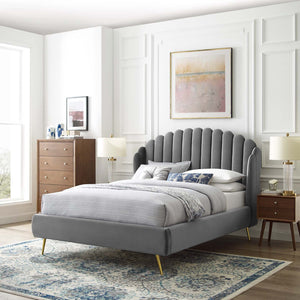 ModwayModway Lana Queen Performance Velvet Wingback Platform Bed MOD-6282 MOD-6282-GRY- BetterPatio.com