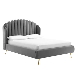 ModwayModway Lana Queen Performance Velvet Wingback Platform Bed MOD-6282 MOD-6282-GRY- BetterPatio.com