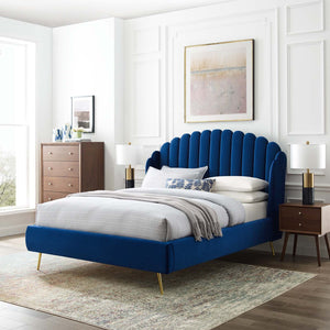 ModwayModway Lana Queen Performance Velvet Wingback Platform Bed MOD-6282 MOD-6282-NAV- BetterPatio.com