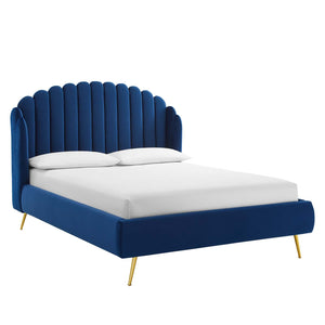 ModwayModway Lana Queen Performance Velvet Wingback Platform Bed MOD-6282 MOD-6282-NAV- BetterPatio.com