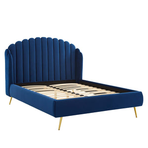 ModwayModway Lana Queen Performance Velvet Wingback Platform Bed MOD-6282 MOD-6282-NAV- BetterPatio.com