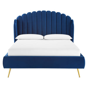 ModwayModway Lana Queen Performance Velvet Wingback Platform Bed MOD-6282 MOD-6282-NAV- BetterPatio.com