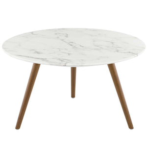 ModwayModway Lippa 28" Round Artificial Marble Coffee Table with Tripod Base EEI-3660 EEI-3660-WAL-WHI- BetterPatio.com