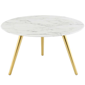 ModwayModway Lippa 28" Round Artificial Marble Coffee Table with Tripod Base EEI-3664 EEI-3664-GLD-WHI- BetterPatio.com