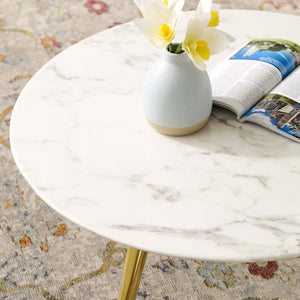 ModwayModway Lippa 28" Round Artificial Marble Coffee Table with Tripod Base EEI-3664 EEI-3664-GLD-WHI- BetterPatio.com