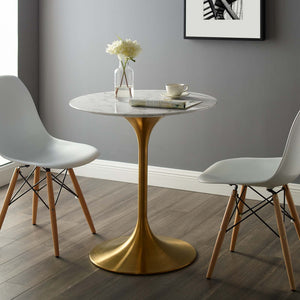 ModwayModway Lippa 28" Round Artificial Marble Dining Table EEI-3213 EEI-3213-GLD-WHI- BetterPatio.com