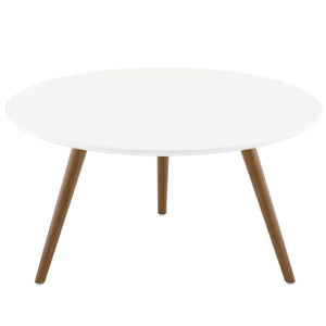 ModwayModway Lippa 28" Round Wood Top Coffee Table with Tripod Base EEI-3658 EEI-3658-WAL-WHI- BetterPatio.com