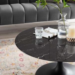 ModwayModway Lippa 36" Round Artificial Marble Coffee Table EEI-4884 EEI-4884-BLK-BLK- BetterPatio.com