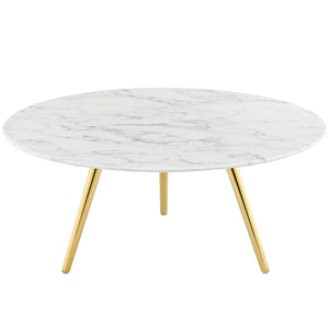 ModwayModway Lippa 36" Round Artificial Marble Coffee Table with Tripod Base EEI-3665 EEI-3665-GLD-WHI- BetterPatio.com