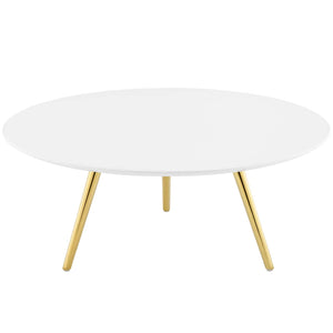 ModwayModway Lippa 36" Round Wood Top Coffee Table with Tripod Base EEI-3663 EEI-3663-GLD-WHI- BetterPatio.com