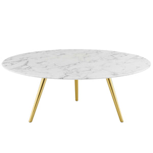 ModwayModway Lippa 40" Round Artificial Marble Coffee Table with Tripod Base EEI-3672 EEI-3672-GLD-WHI- BetterPatio.com