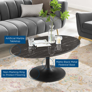 ModwayModway Lippa 42" Oval Artificial Marble Coffee Table EEI-4885 EEI-4885-BLK-BLK- BetterPatio.com