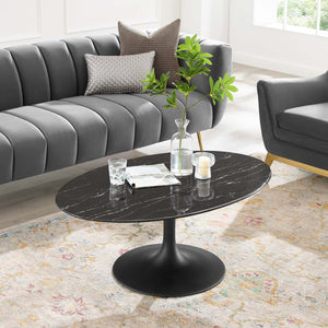 ModwayModway Lippa 42" Oval Artificial Marble Coffee Table EEI-4885 EEI-4885-BLK-BLK- BetterPatio.com