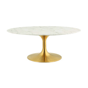 ModwayModway Lippa 42" Oval-Shaped Artifical Artificial Marble Coffee Table EEI-3249 EEI-3249-GLD-WHI- BetterPatio.com