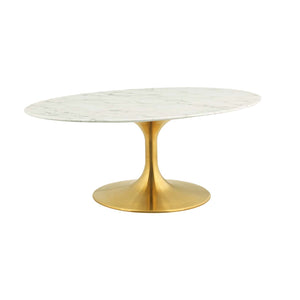 ModwayModway Lippa 42" Oval-Shaped Artifical Artificial Marble Coffee Table EEI-3249 EEI-3249-GLD-WHI- BetterPatio.com
