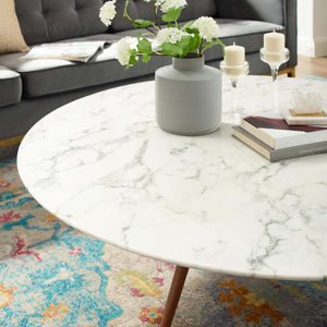 ModwayModway Lippa 47" Round Artificial Marble Coffee Table with Tripod Base EEI-3669 EEI-3669-WAL-WHI- BetterPatio.com