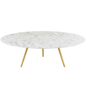 ModwayModway Lippa 47" Round Artificial Marble Coffee Table with Tripod Base EEI-3673 EEI-3673-GLD-WHI- BetterPatio.com