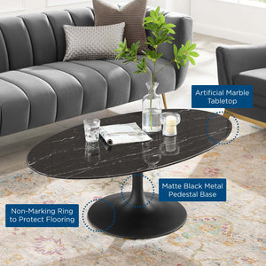 ModwayModway Lippa 48" Oval Artificial Marble Coffee Table EEI-4886 EEI-4886-BLK-BLK- BetterPatio.com