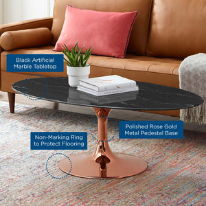 ModwayModway Lippa 48" Oval Artificial Marble Coffee Table EEI-5283 EEI-5283-ROS-BLK- BetterPatio.com