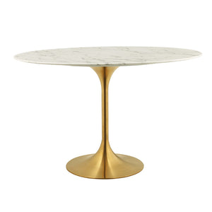 ModwayModway Lippa 48" Oval Artificial Marble Dining Table EEI-3216 EEI-3216-GLD-WHI- BetterPatio.com