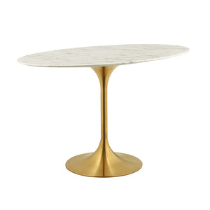 ModwayModway Lippa 48" Oval Artificial Marble Dining Table EEI-3216 EEI-3216-GLD-WHI- BetterPatio.com