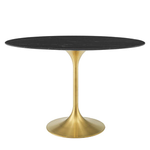 ModwayModway Lippa 48" Oval Artificial Marble Dining Table EEI-5227 EEI-5227-GLD-BLK- BetterPatio.com