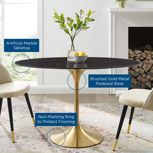 ModwayModway Lippa 48" Oval Artificial Marble Dining Table EEI-5227 EEI-5227-GLD-BLK- BetterPatio.com